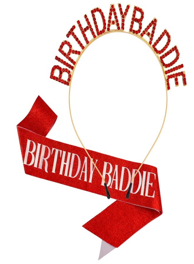 Canitor Birthday Baddie Sash Crown Set Birthday Gifts Party Favors Supplies Decorations & Accessories for Women Girl Adult Outfits Rhinestone Tiara Headband Soft Satin Sash - Image 1